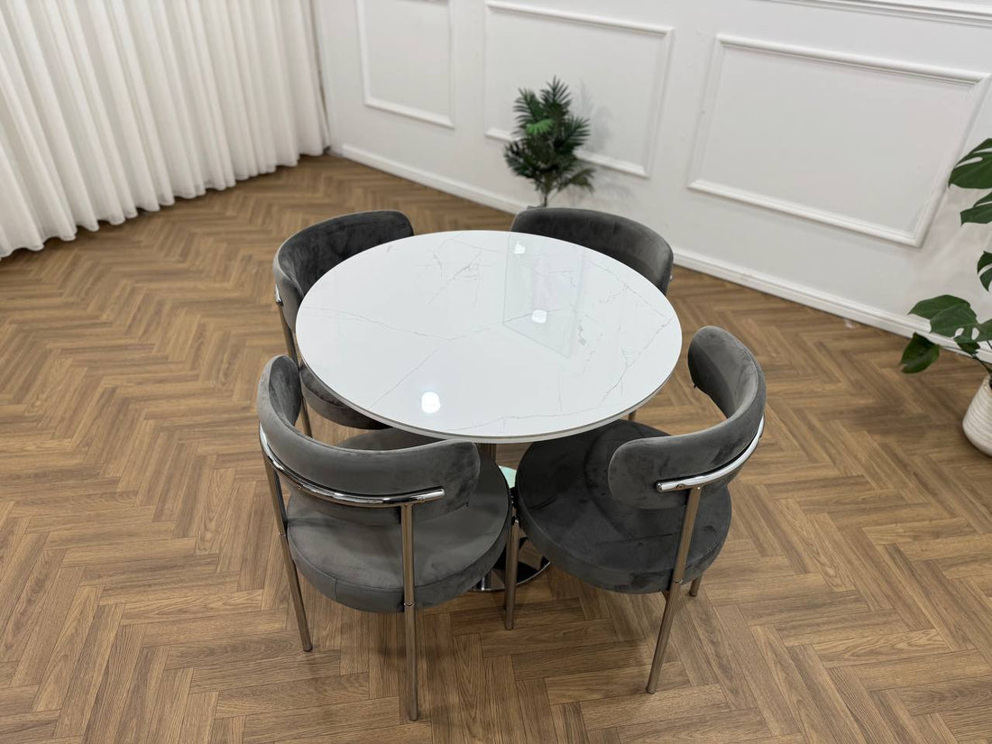 LUXE DINING Set-VELVET-DARK GREY-SILVER