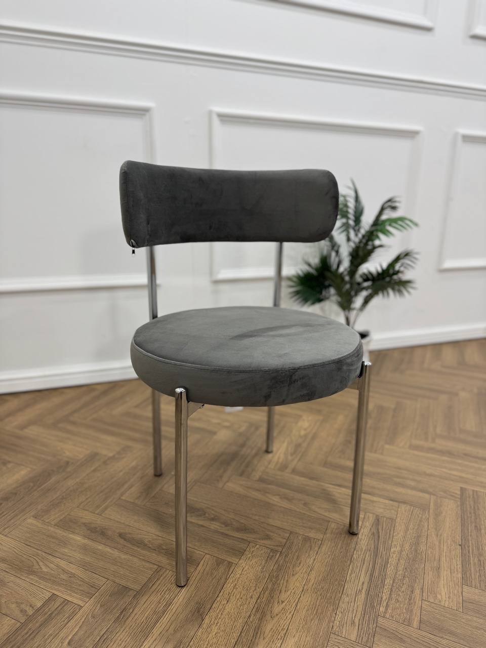 LUXE DINING Set-VELVET-DARK GREY-SILVER