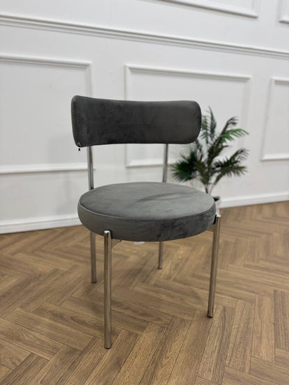 LUXE DINING Set-VELVET-DARK GREY-SILVER