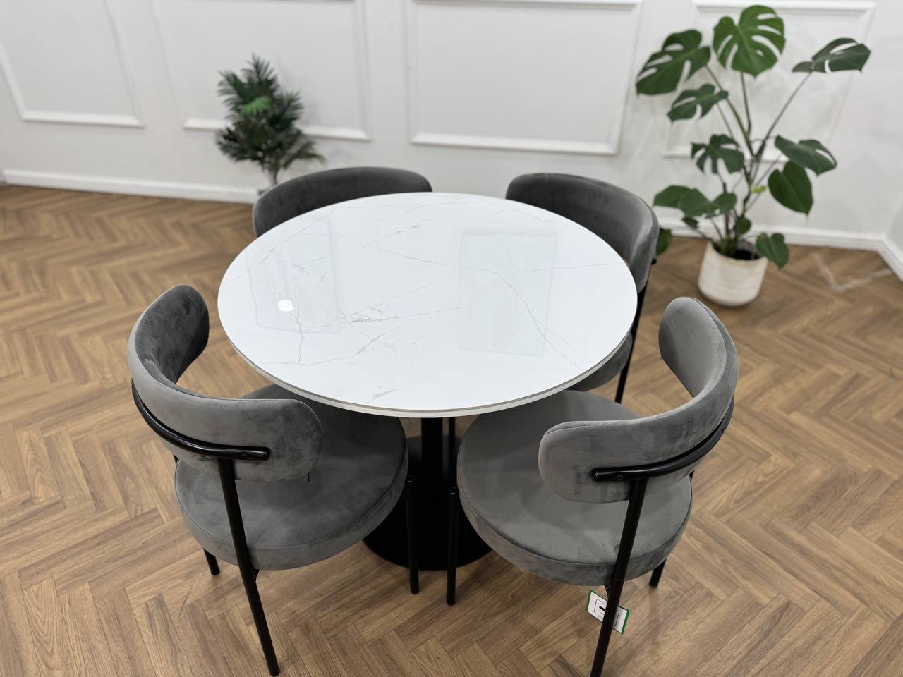 LUXE VELVET DINING SET — DARK GREY &amp; BLACK