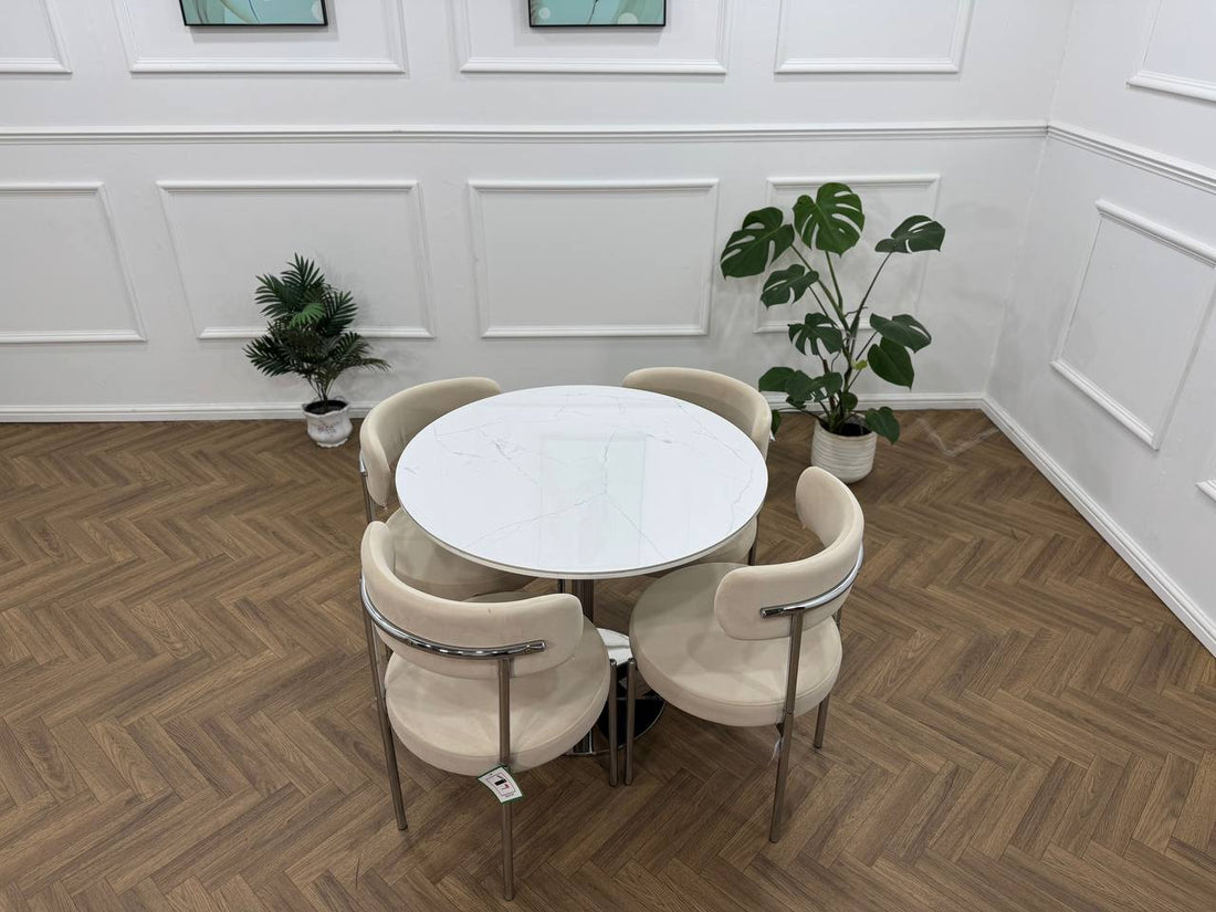 LUXE DINING SET-VELVET-BEIGE-SILVER