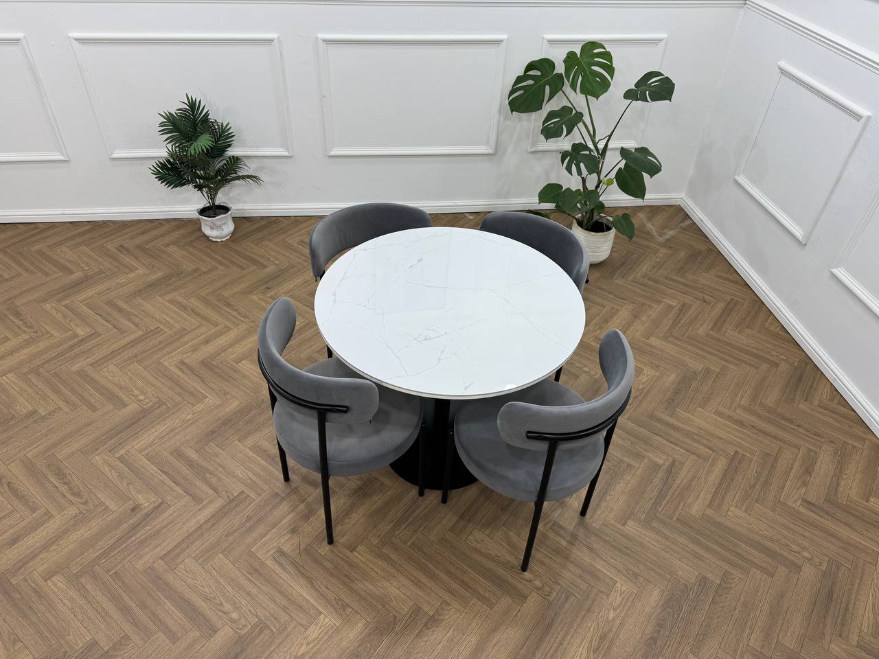 LUXE DINING SET-VELVET-LIGHT GREY-BLACK