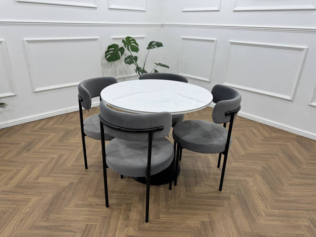 LUXE DINING SET-VELVET-LIGHT GREY-BLACK