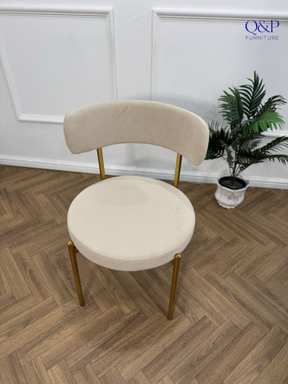 LUXE DINING SET-VELVET-BEIGI-GOLD