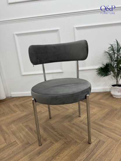 LUXE DINING Set-VELVET-DARK GREY-SILVER