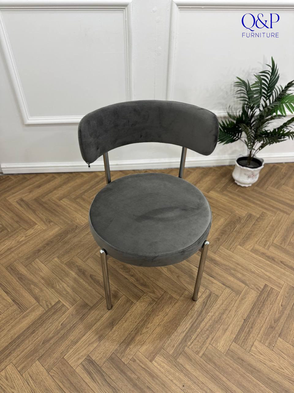 LUXE DINING Set-VELVET-DARK GREY-SILVER