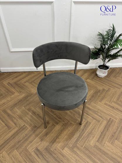 LUXE DINING Set-VELVET-DARK GREY-SILVER