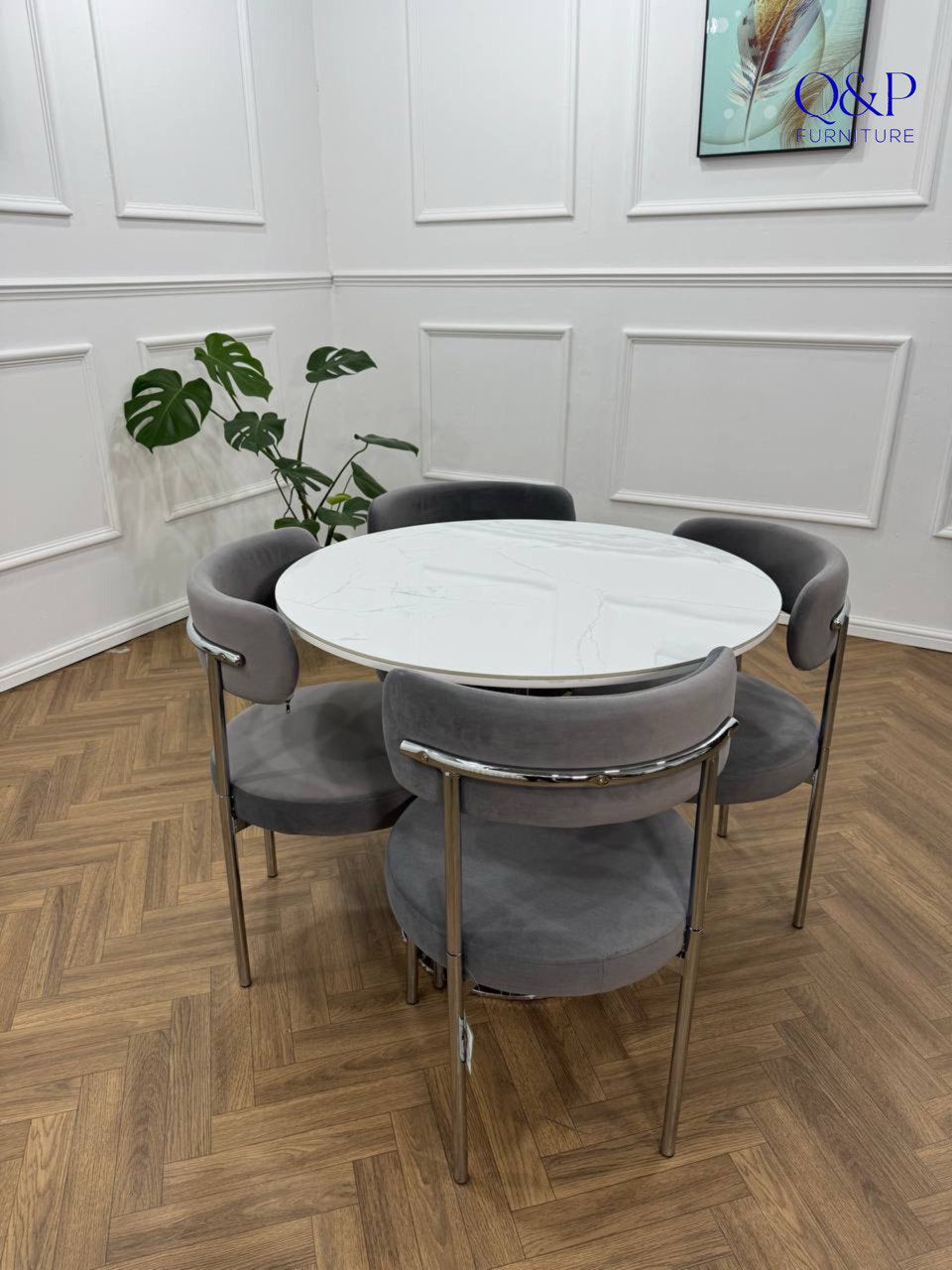 LUXE DINING SET -VELVET-LIGHT GREY Chair-SILVER