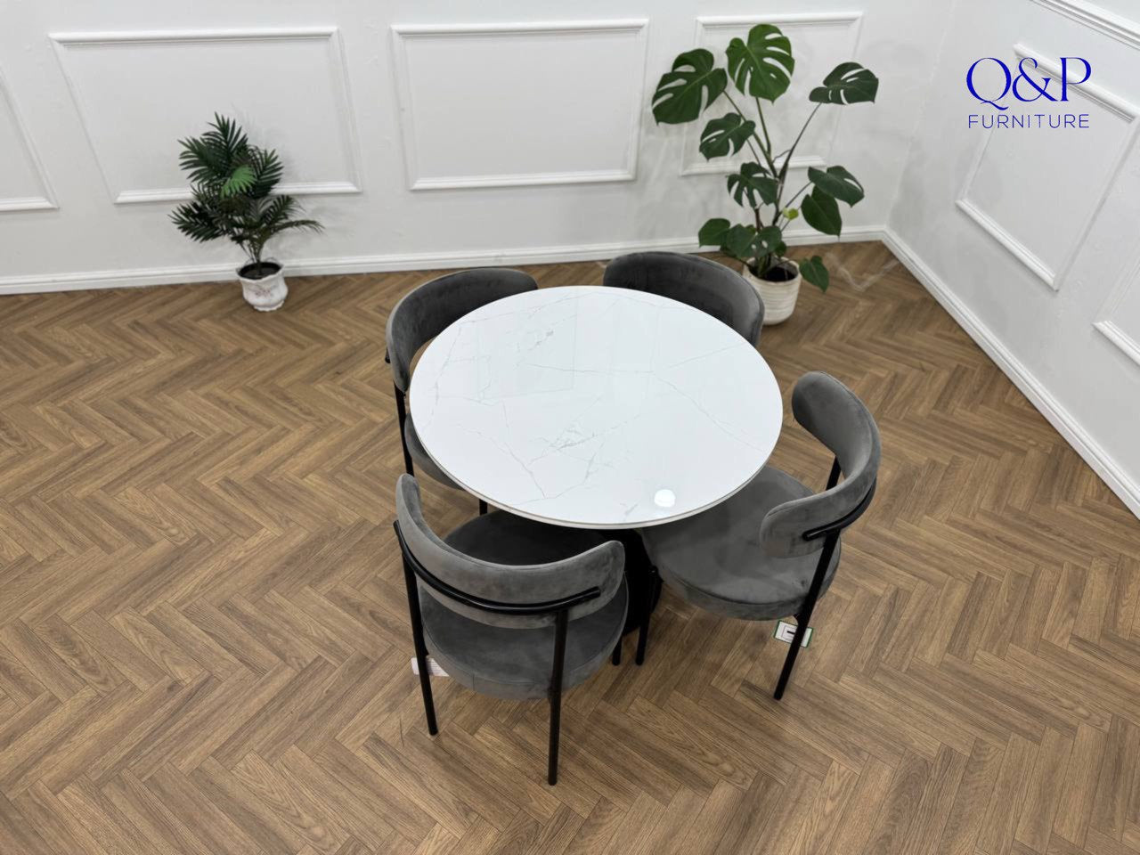 LUXE DINING SET-VELVET-LIGHT GREY-BLACK