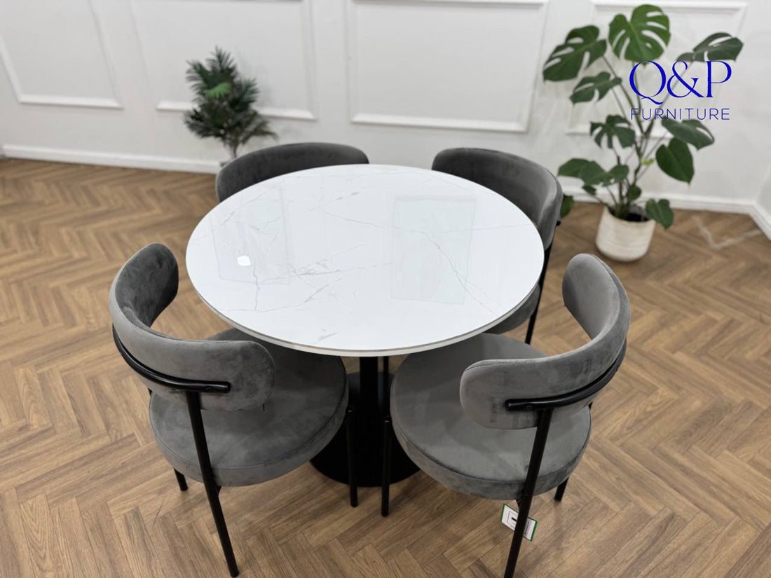 LUXE DINING SET-VELVET-LIGHT GREY-BLACK