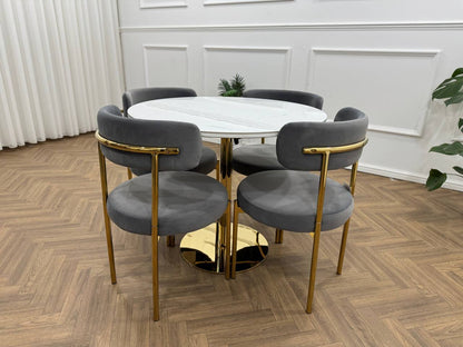 LUXE DINING SET-VELVET- DARK GREY-GOLD