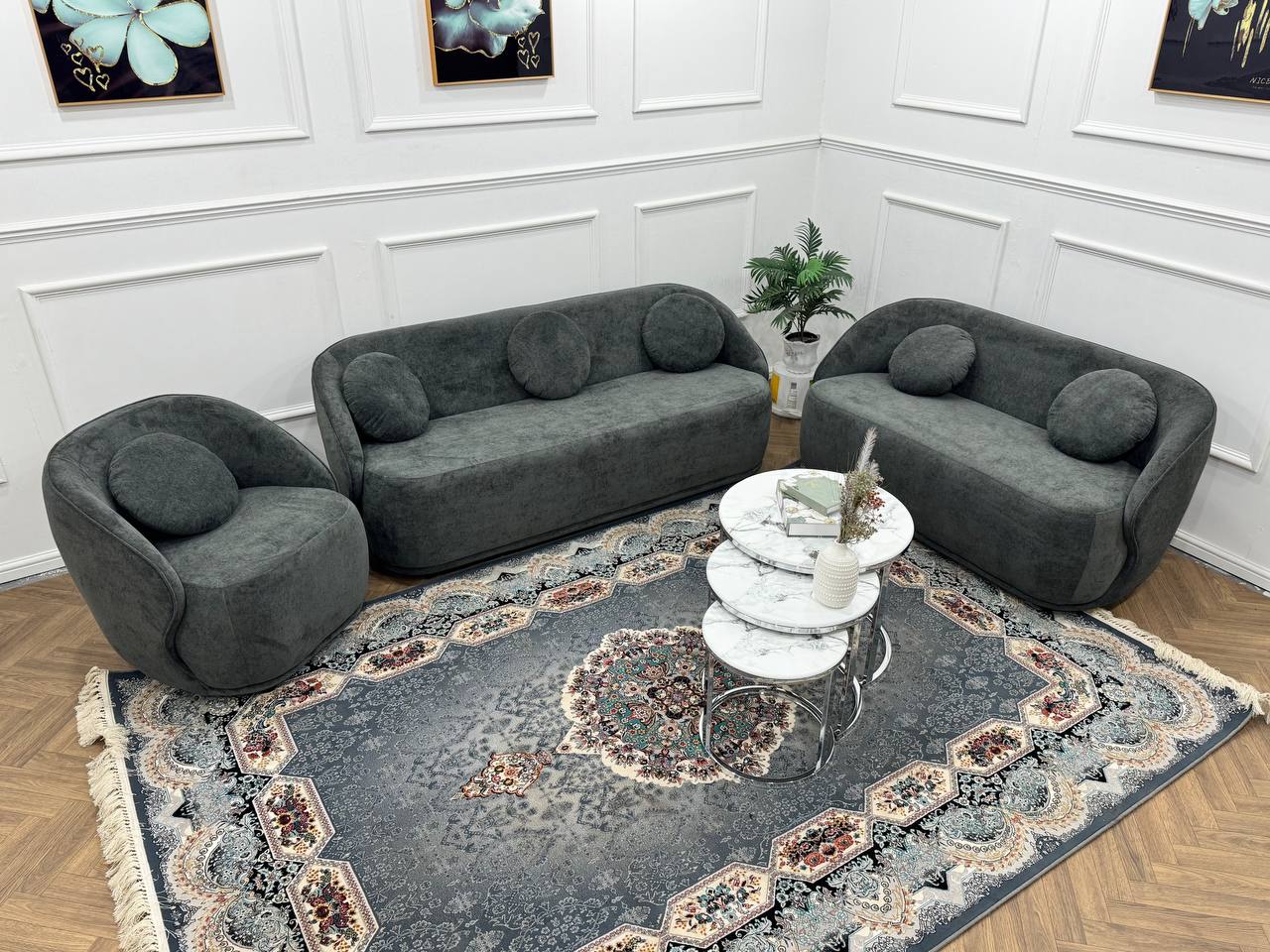 Q &amp; P Furniture Luna sofa set featuring a modern sectional with plush cushions and stylish fabric upholstery.