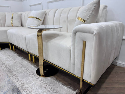 Vento C-Shaped Side Table – Round Marble Effect Top with Metal Base Sofa End Table