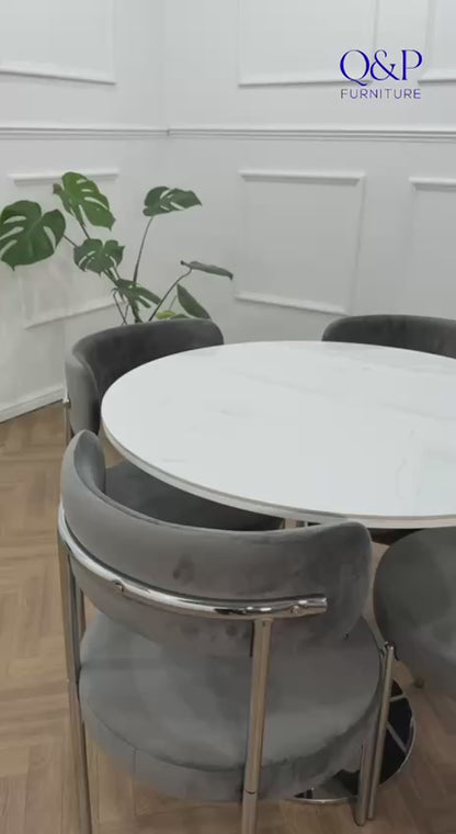 LUXE DINING SET -VELVET-LIGHT GREY Chair-SILVER