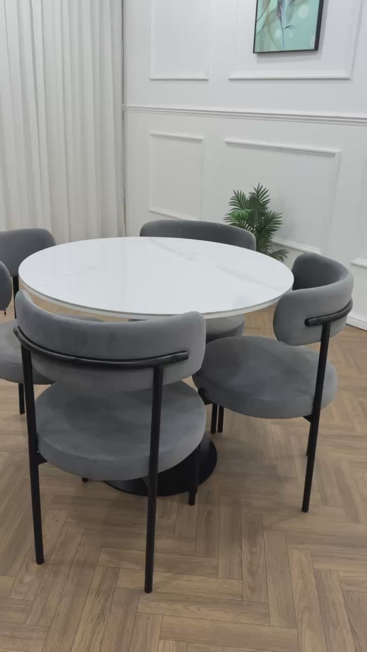 LUXE DINING SET-VELVET-LIGHT GREY-BLACK