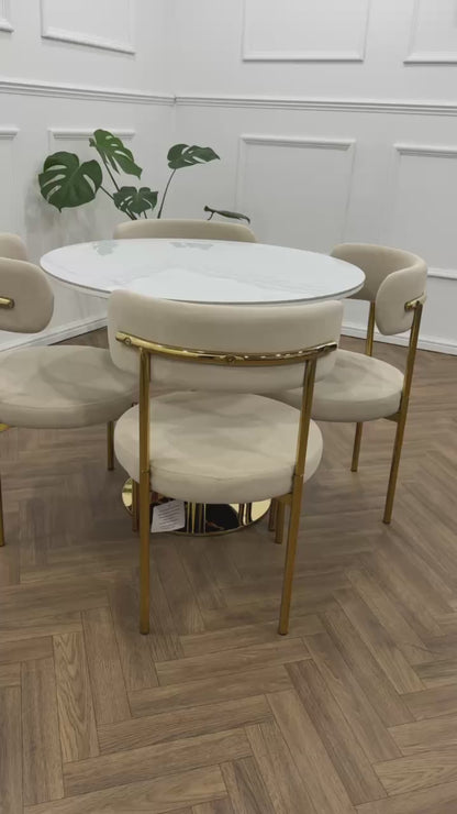 LUXE DINING SET-VELVET-BEIGI-GOLD