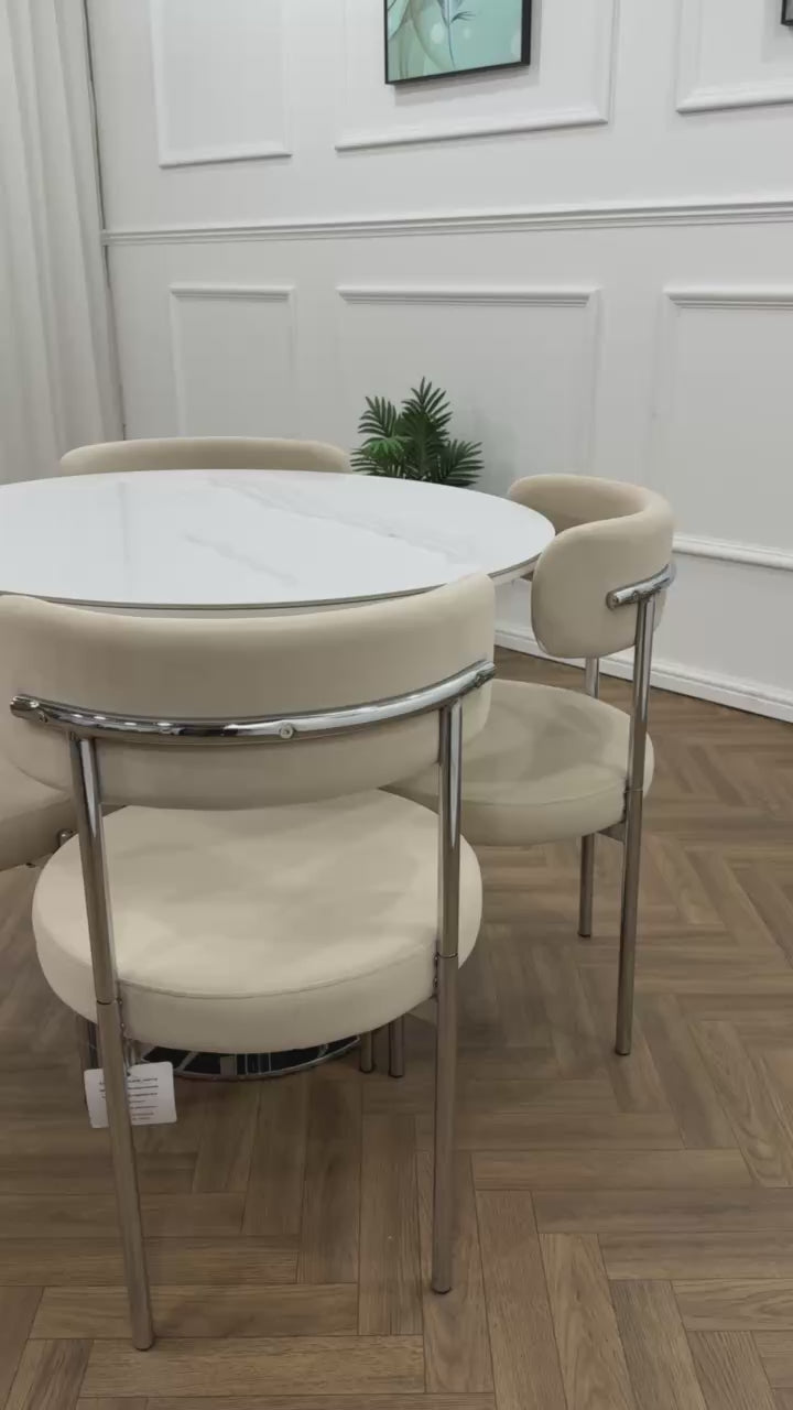 LUXE DINING SET-VELVET-BEIGE-SILVER