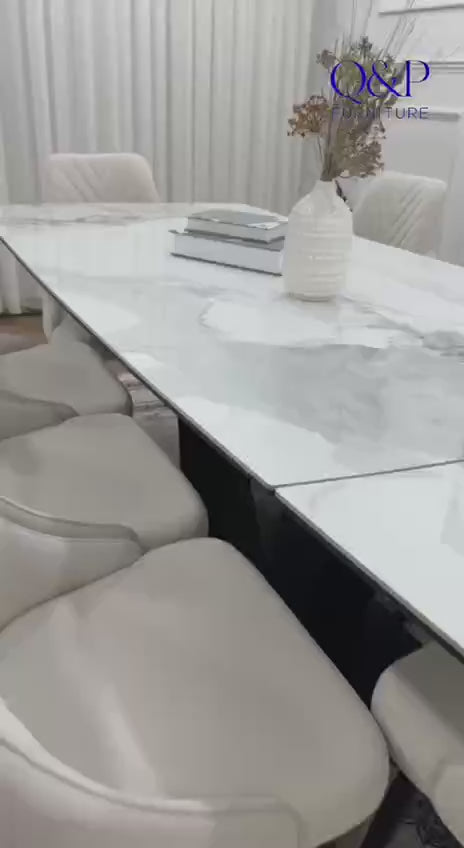 Bellaro Luxury Extendable Marble-Effect Dining Set – 6 or 8 Grey Chairs