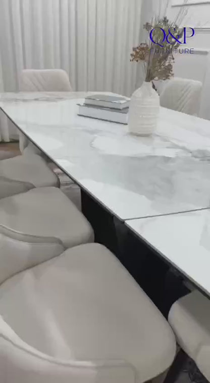 Bellaro Luxury Extendable Marble-Effect Dining Set – 6 or 8 Grey Chairs