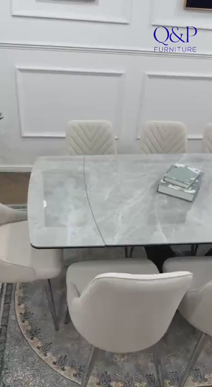 Roma Luxury Extendable Grey Marble-Effect Dining Table Set with 6 or 8 Grey Chairs