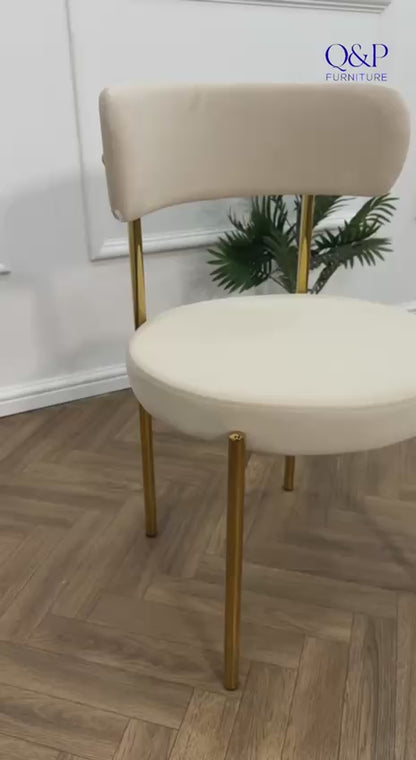 LUXE DINING SET-VELVET-BEIGI-GOLD