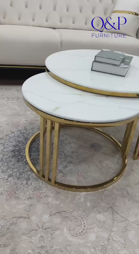 Celine Sintered Stone Nesting Coffee Tables – White &amp; Gold
