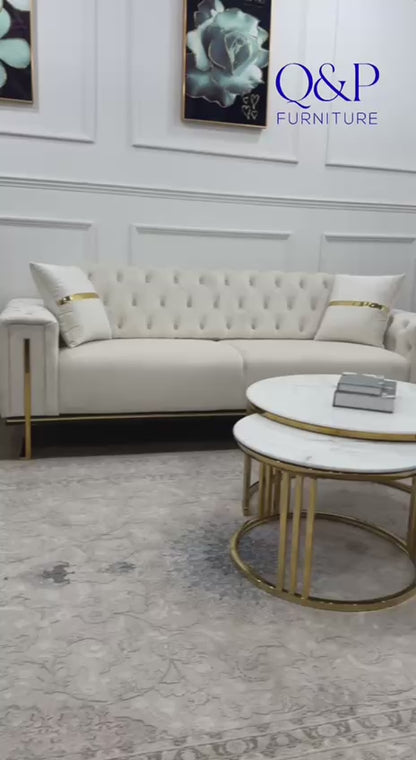 King Modern Chesterfield Sofa Bed Set – Luxury Velvet Design