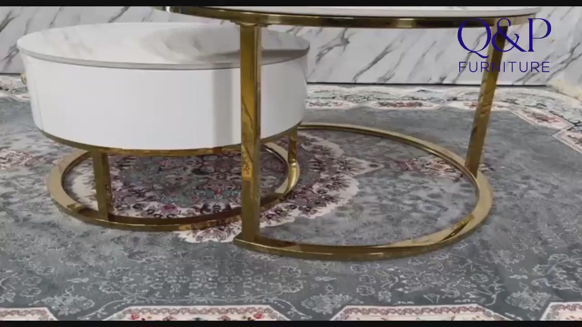 Opal Nesting Coffee Table Set with Storage Drawer – Marble Effect