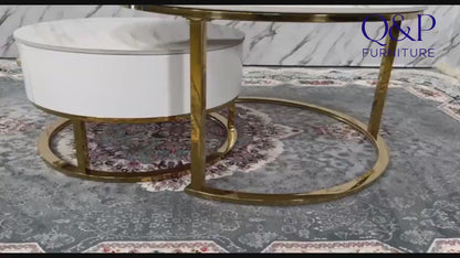 Opal Nesting Coffee Table Set with Storage Drawer – Marble Effect