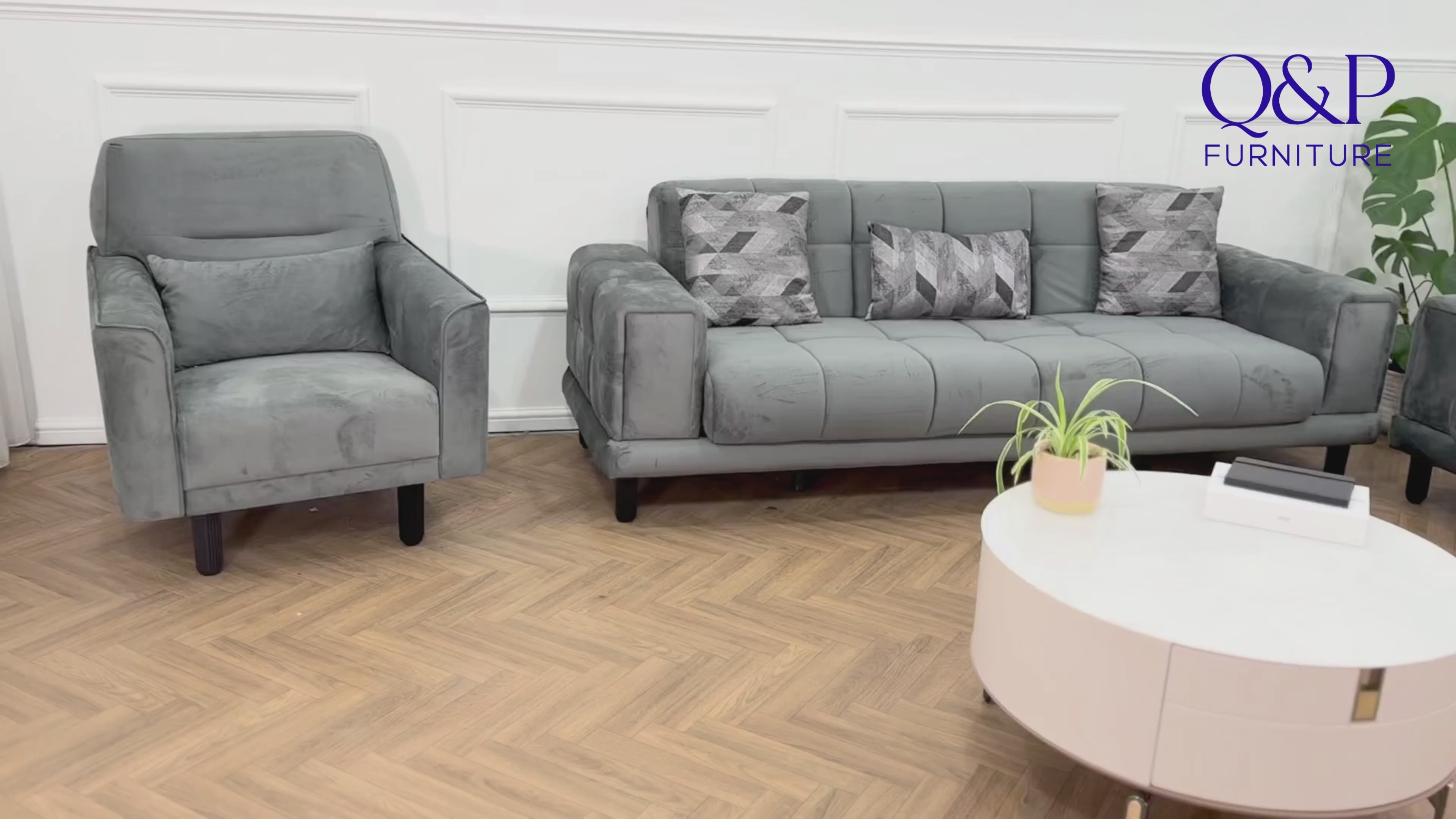 FLORA SOFA SET-VELVET/COTTON