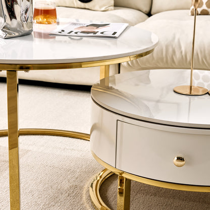 Opal Nesting Coffee Table Set with Storage Drawer – Marble Effect