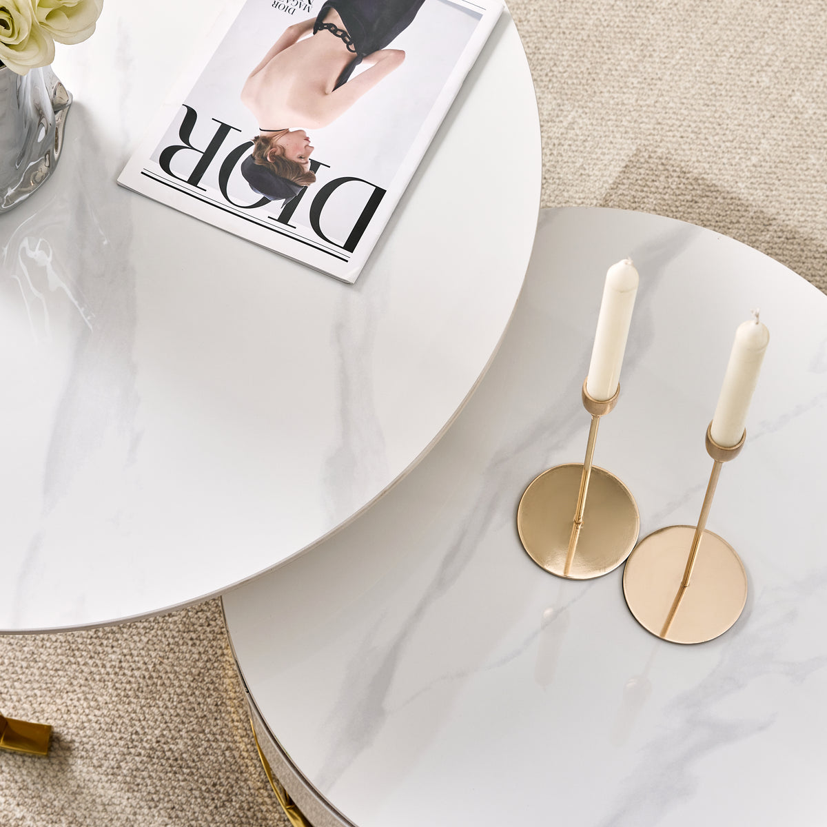 Opal Nesting Coffee Table Set with Storage Drawer – Marble Effect
