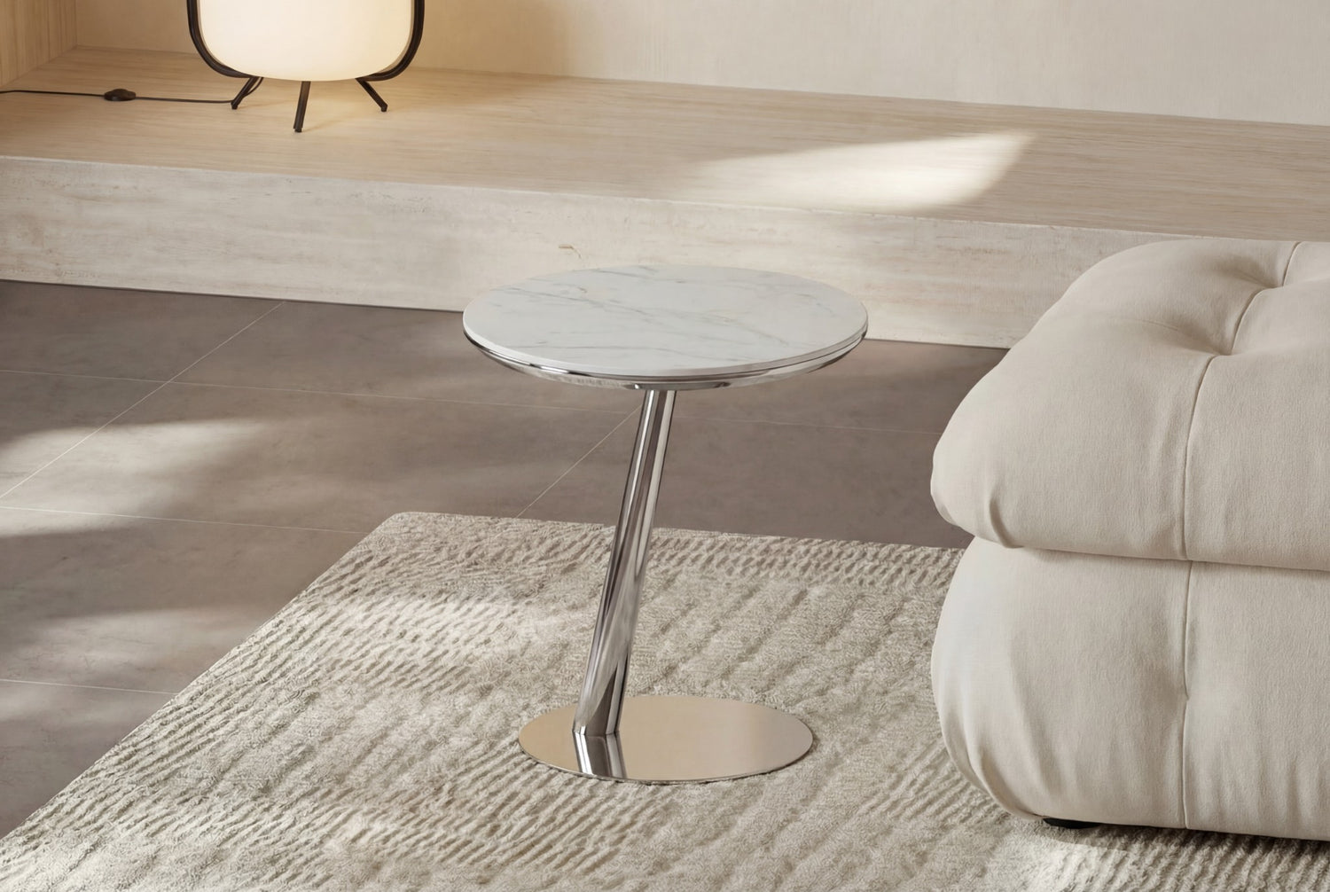Noma Round Side Table – Marble Effect Top with Metal Pedestal Base