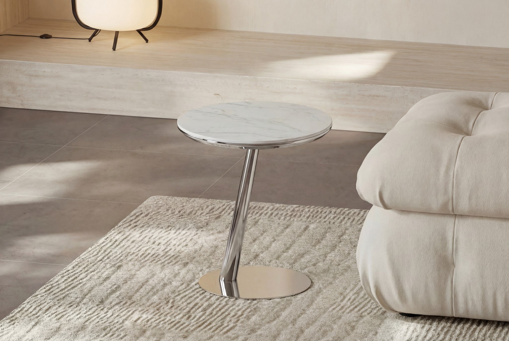 Noma Round Side Table – Marble Effect Top with Metal Pedestal Base