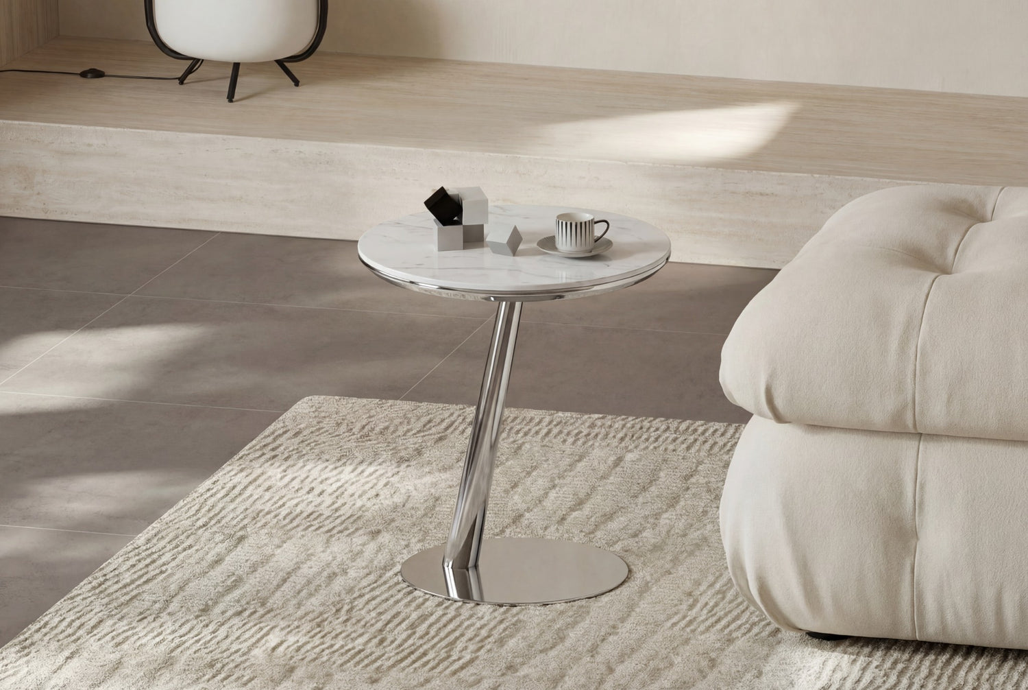 Noma Round Side Table – Marble Effect Top with Metal Pedestal Base
