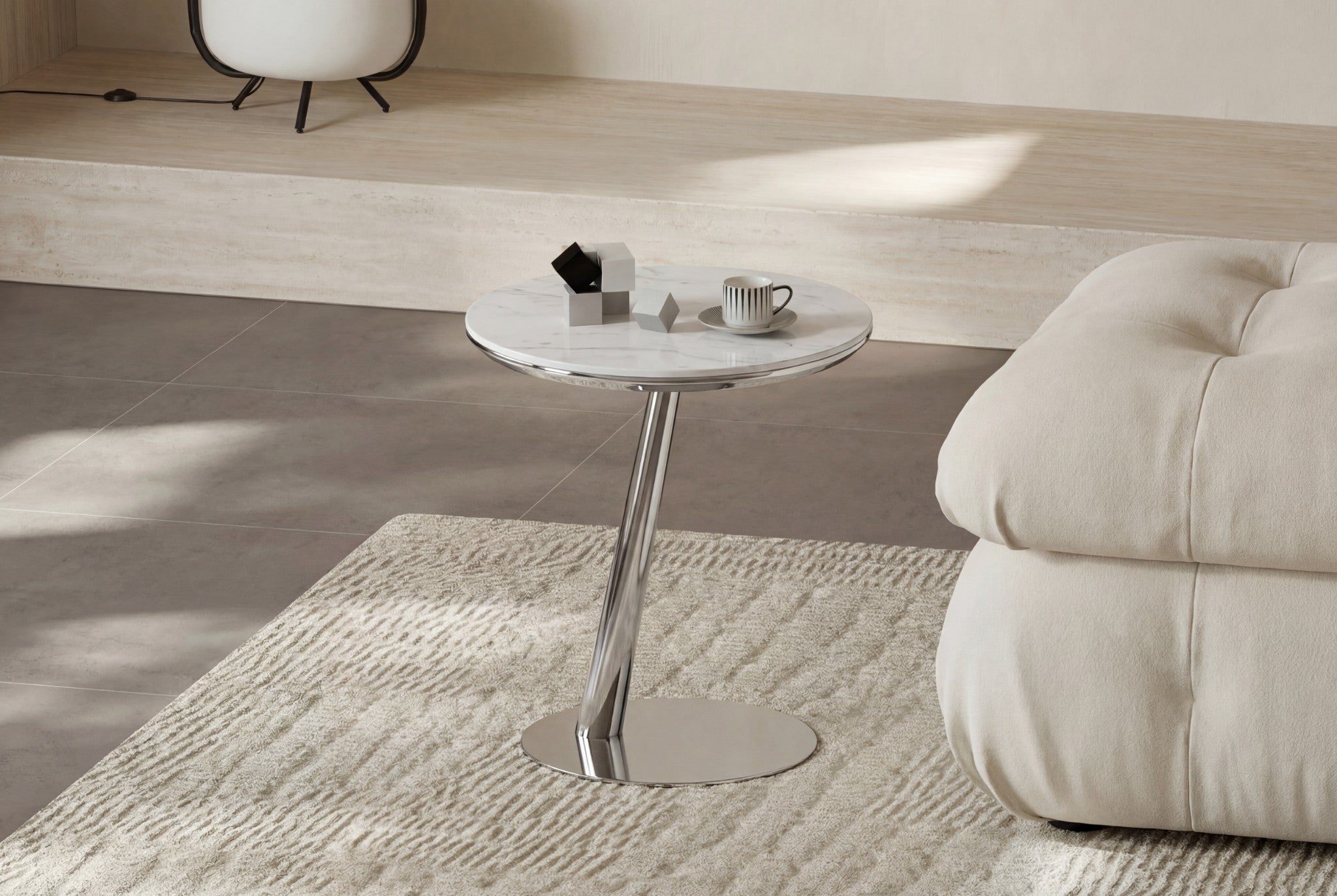 Noma Round Side Table – Marble Effect Top with Metal Pedestal Base