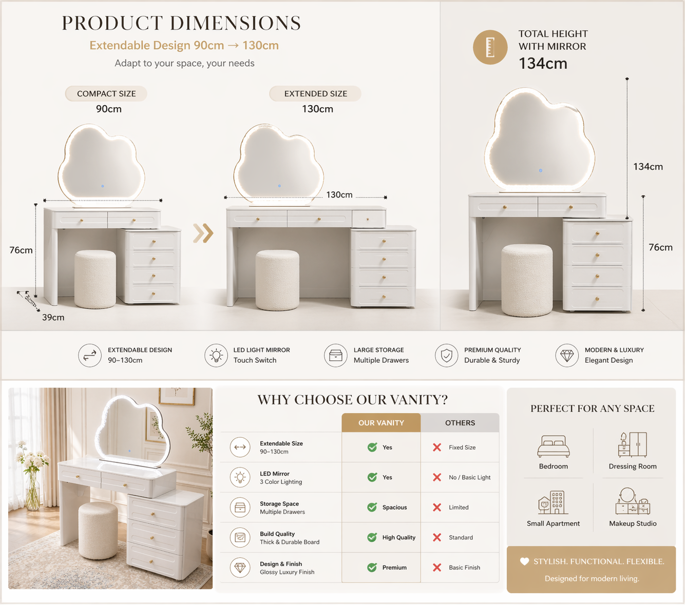 Elan Dressing Table with LED Light