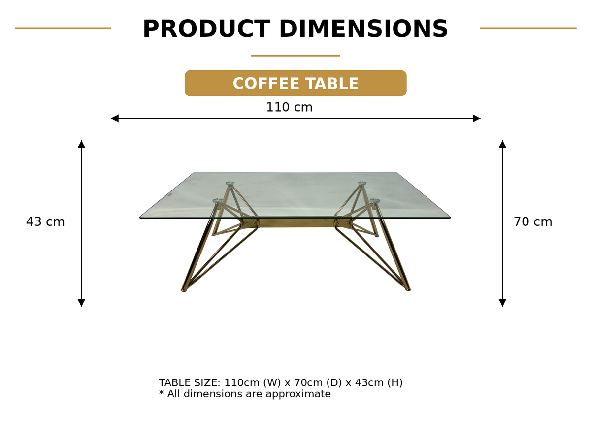 Leora Rectangular Glass Coffee Table – Gold &amp; Silver Chrome