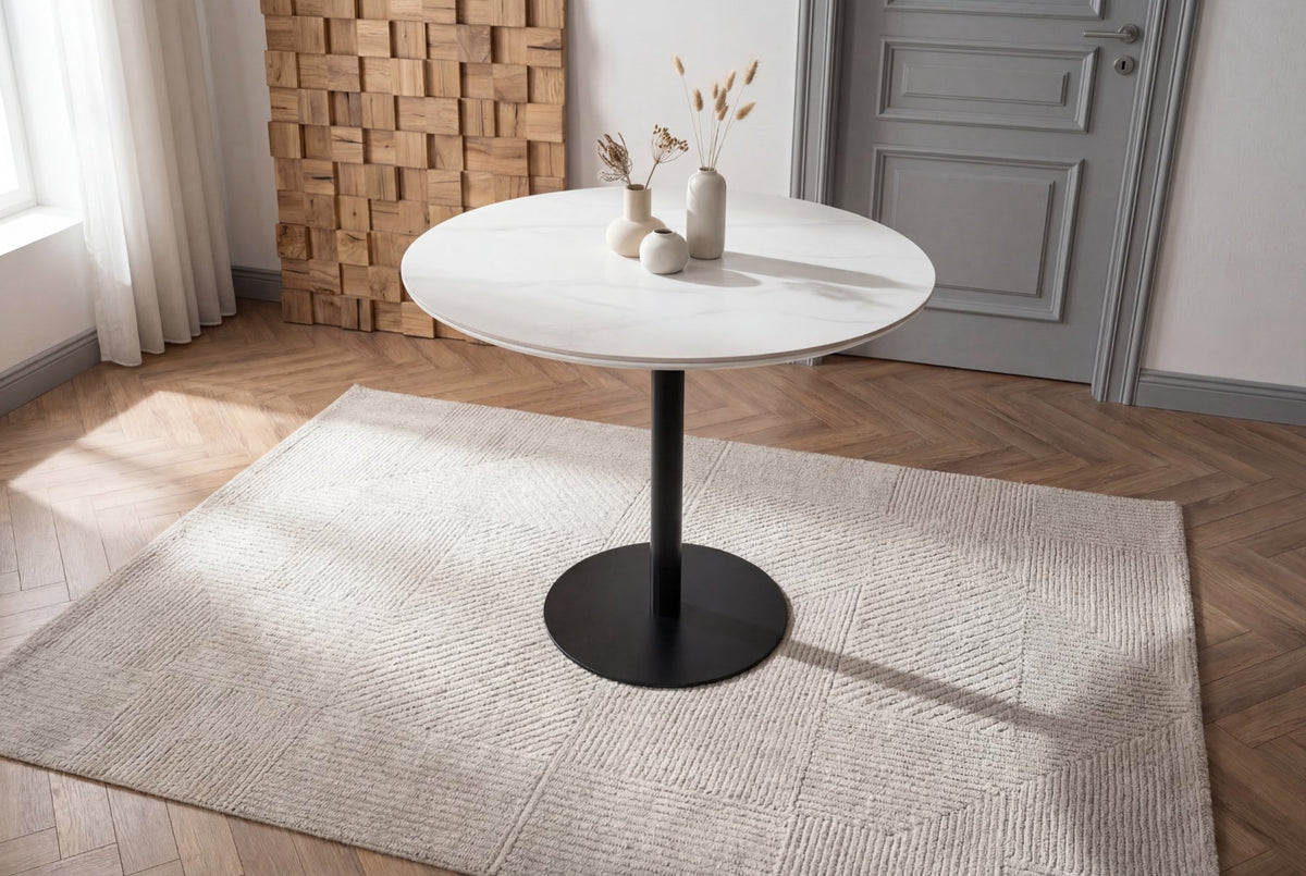 Gray Luxe Folding Round Dining Table – Silver Chrome, Gold Chrome &amp; Matt Black